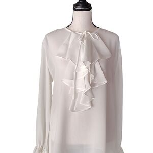 Liz Claiborne Vintage Sheer Prairie Blouse Top Ruffle Tie Neck Size 6